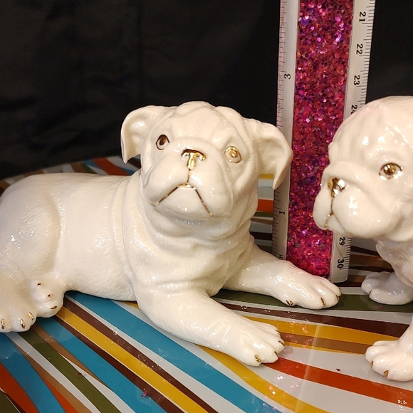 Lenox Vintage Porcelain Bulldog Figurines Cream and Gold Pre 1988 Set of Two - Picture 8 of 8